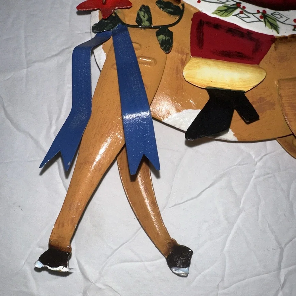 Metal Christmas Red Santa And Brown Reindeer Holiday Wall Decor 8x10‎
